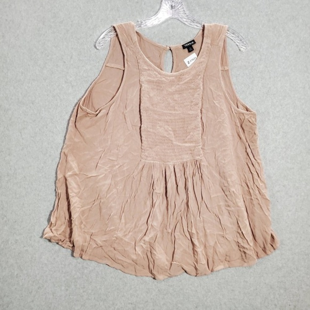 Torrid Women Tank Top 2 Beige Crinkle Gauze Smocked‎ Sleeveless Keyhole